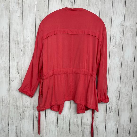 Promod Belted 3/4 Sleeve Lightweight Bright Colorful Basic Open Front Blazer - Picture 3 of 9